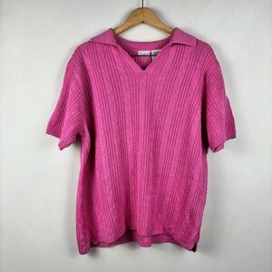 White Stag Plus Pink Cable Knit Polo Short Sleeve Shirt 18W/20W Preppy Colorful